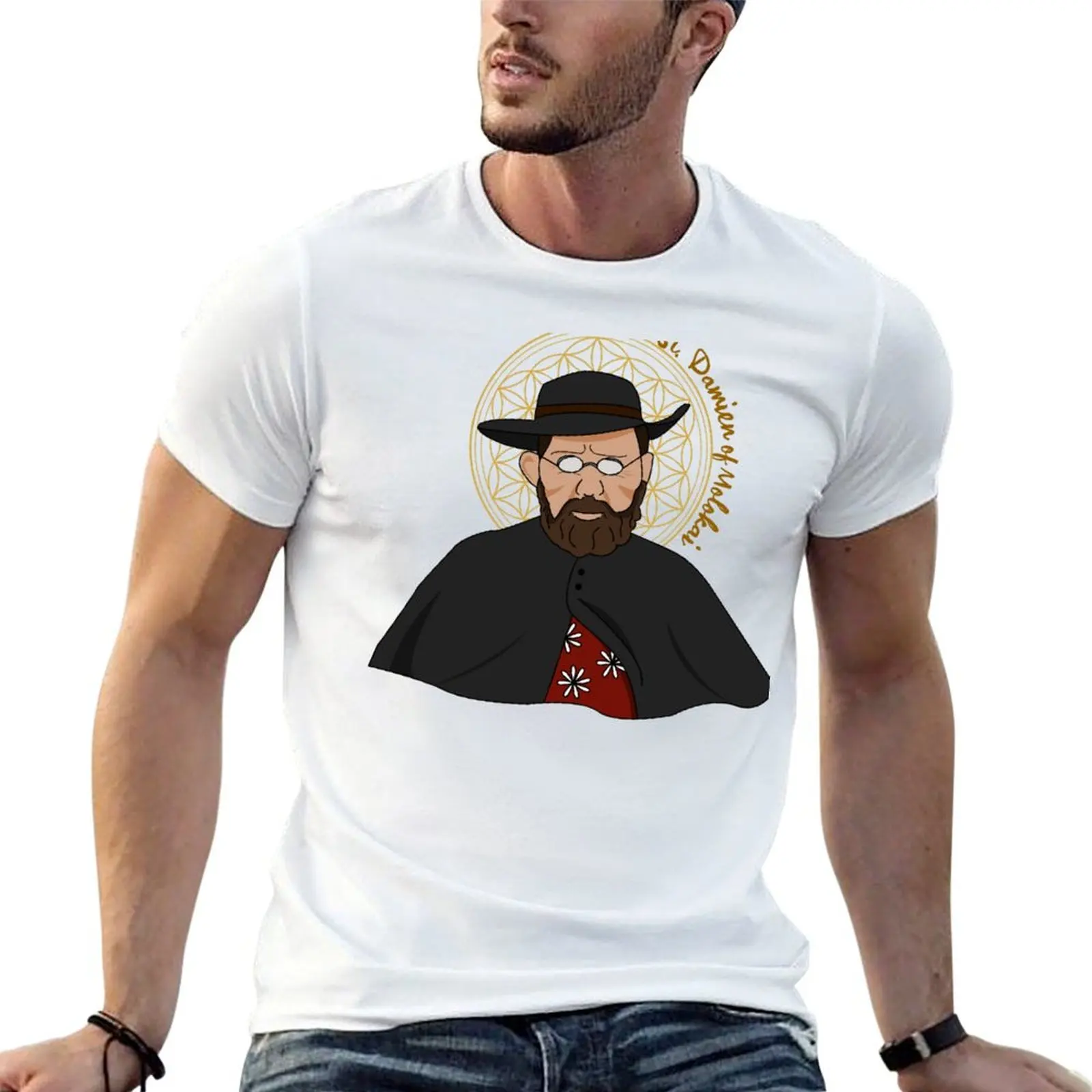Camiseta Saint Damien of Molokai, camiseta para hombre, camiseta de lujo para hombre, camisetas de algodón para hombre, camiseta ajustada