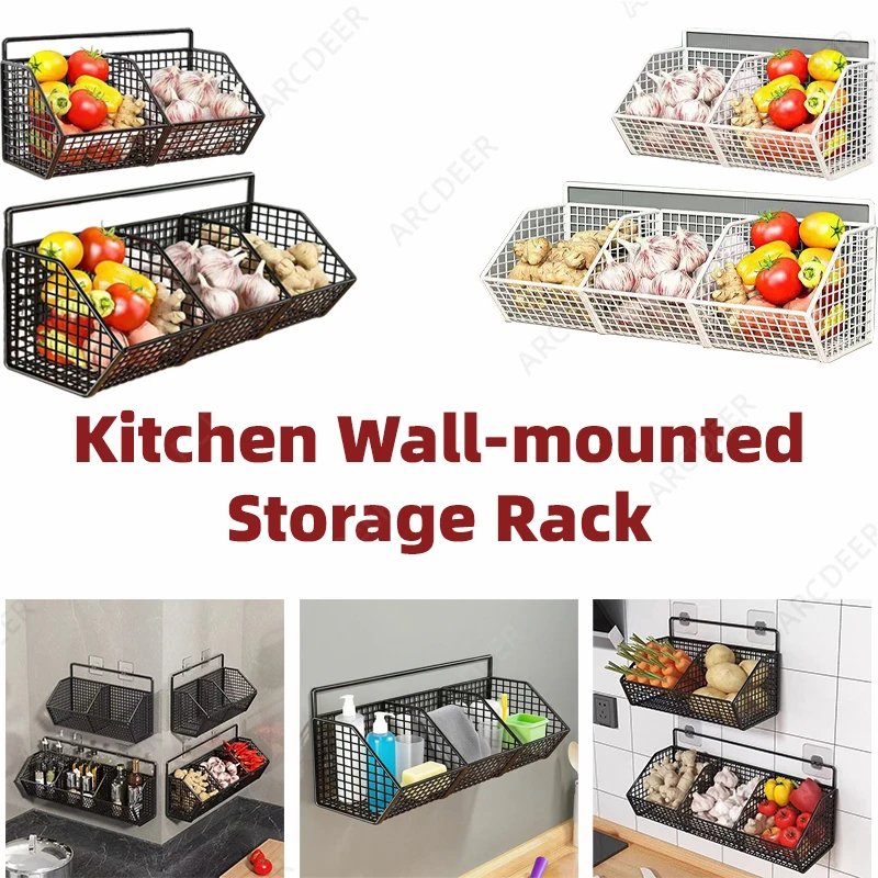 

Wall-Mounted No Drill Adhesive Shelf-Heavy Kitchen & Bathroom Organizer Basket for Vegetable Fruit Drain Backsplash Storage Rack