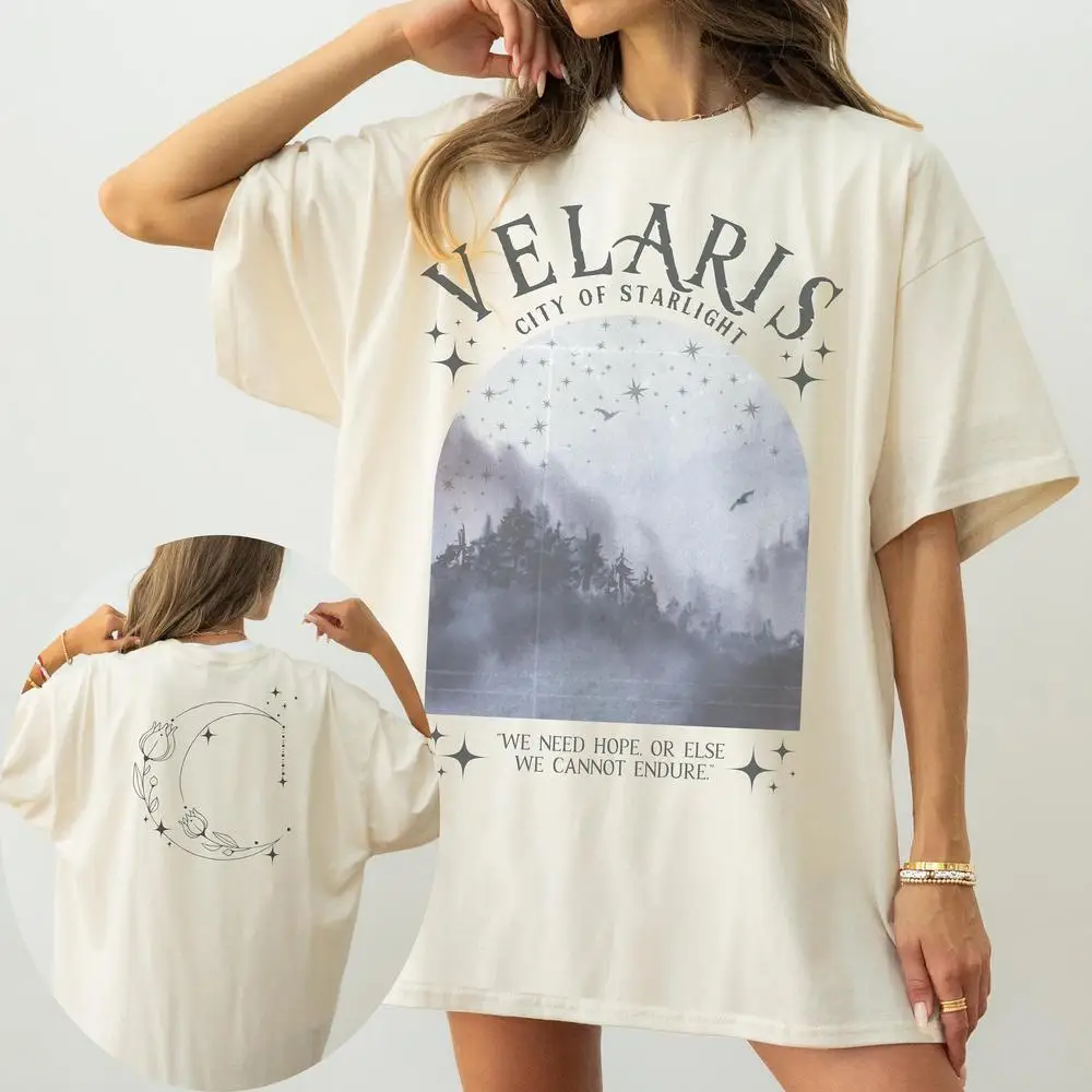 

Women Cotton T Shirt City of the star light Printed Graphic Tee Shirt Fantasy Reader Bookish Printed T Shirt Night Court shirt