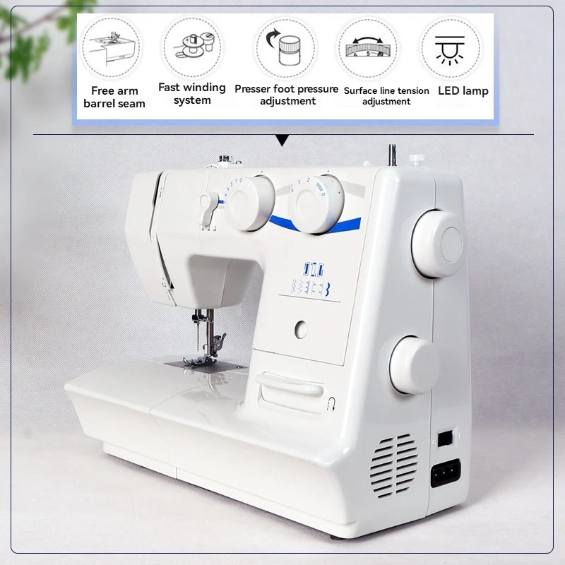 

Сверхмощная швейная машина мощностью 60 Вт, 8 встроенных стежков, металлический каркас, двойная игла, многофункциональные бытовые швейные инструменты, 220 В