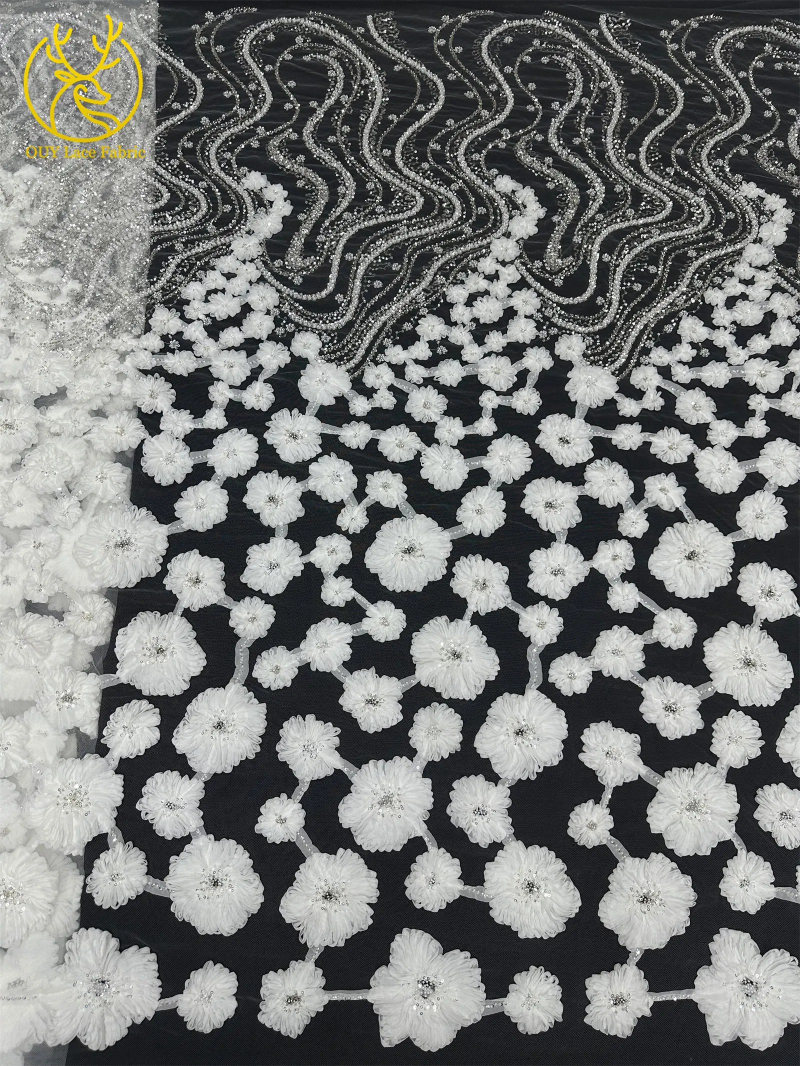 Burgunderroter 3D-Spitzenstoff, afrikanischer Perlen-Spitzenstoff, 5 Yards, nigerianischer Tüll, Pailletten-Spitzenstoff, Party, Damen, Hochzeitskleid, Nähen – Detail 22