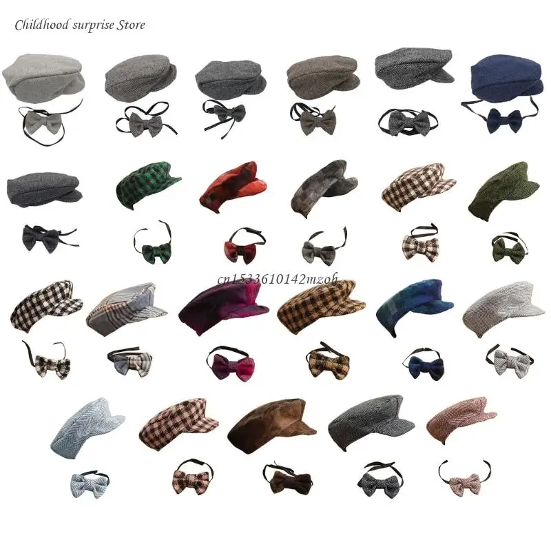 

Newborn Photography Props Baby Girl Boy Bow Tie Hat Outfits Set Infant Photo Set Dropship