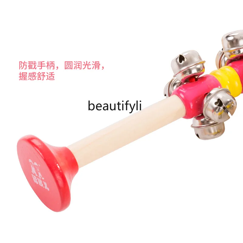 Wooden hand rattle baby children kindergarten dance props backing track bell musical instrument toys