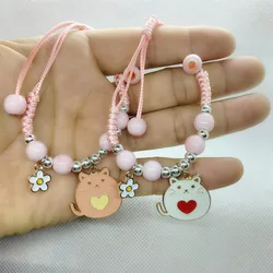 Yungqi Cartoon Enamel Animal Cat Flower Bracelet Girl Kids Women Gift Friendship Pet Pendant Charm Strap Rope Bracelets Jewelry