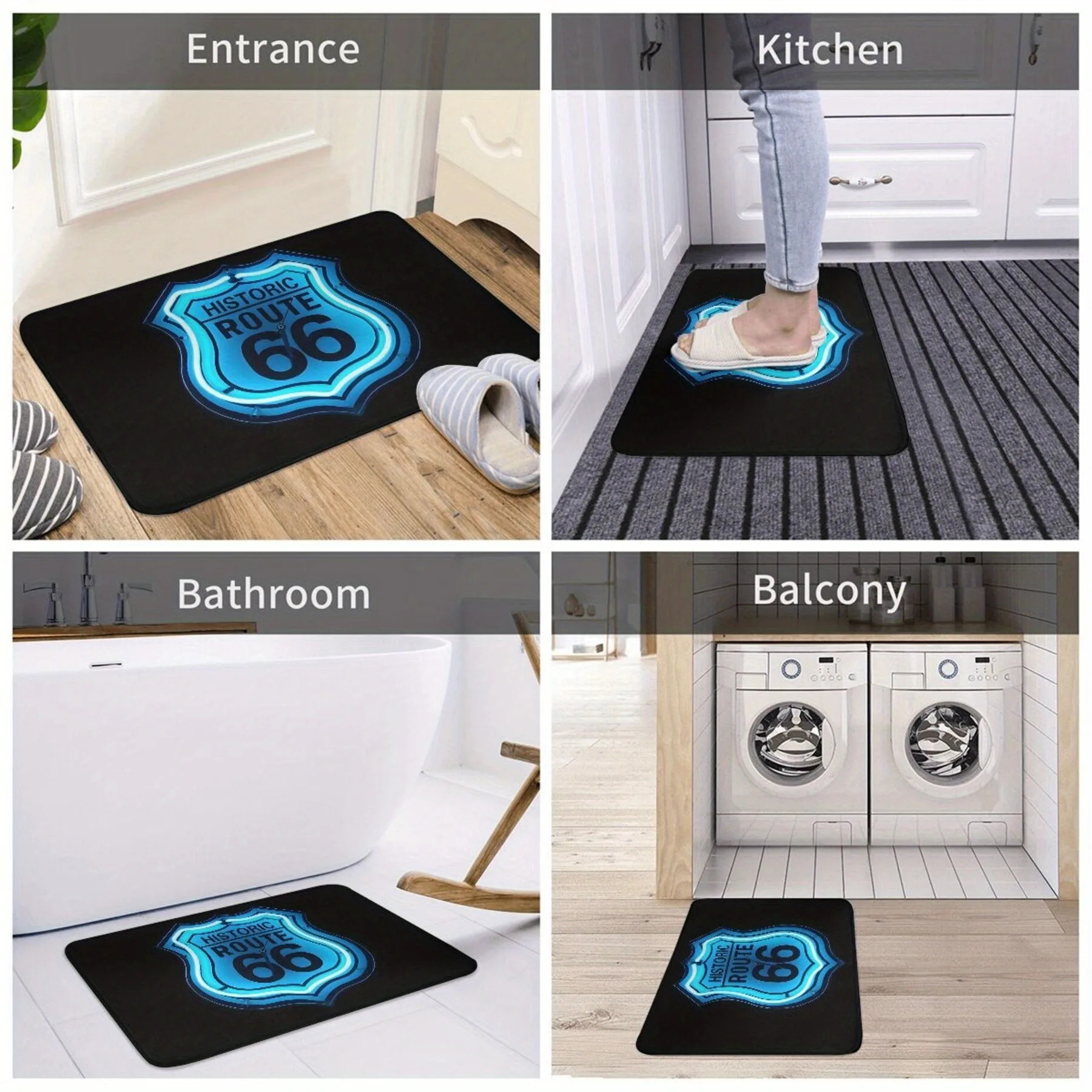 

1PC Route 66 Pattern Door Mats Kitchen Rugs Non-Slip Pop arts design Living room Rug Bath Mat Carpet for Home Sink Laundry Decor