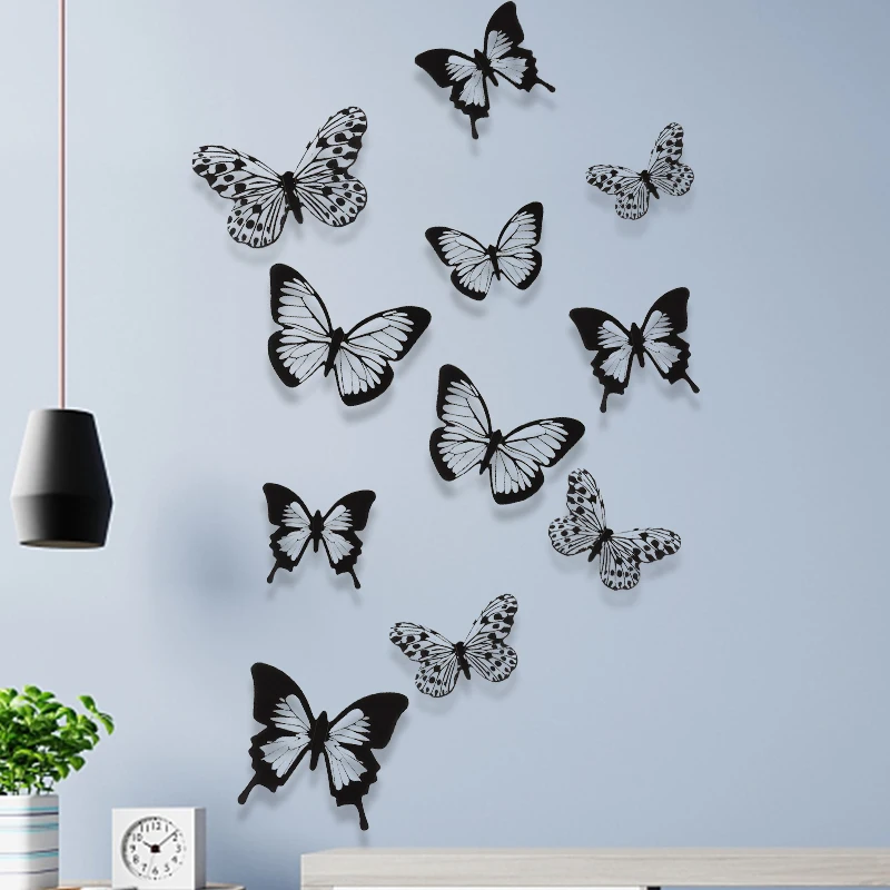 

24pcs/set Black Butterflies 3d Wall Sticker PVC Waterproof Wall Decals Bedroom Living Room Home Decor Kids Room Wall Stickers