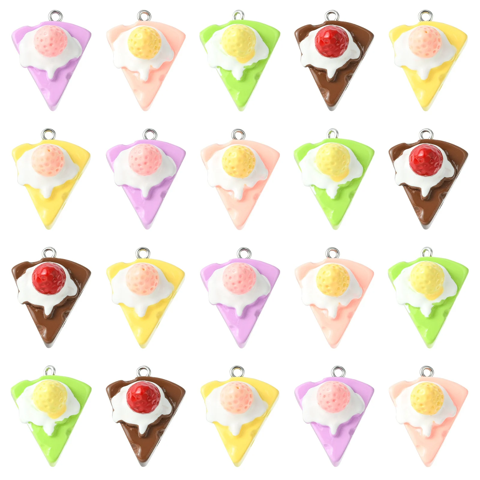 

30Pcs 5 Colors Opaque Resin Imitated Sweet Food Charms Triangle 3D Strawberry Cake Charms for DIY Keychains Jewelry Making