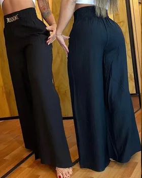 High-Waist Wide-Leg Formal Pants 2 High Waist Solid Color Wide Leg Pants Summer Chic Loose Elegant Metal Flared Pant Office Ladies Straight Holiday Women Trousers 2