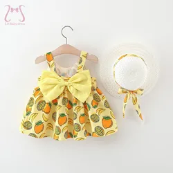 2Pcs/Set 0-3 Y Summer Lovely Children Dress fruit Pattern Baby Girl Dresses Fashion Toddler KIds Costumn Infant Clothes With Hat