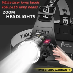 30000LM White Laser Induction Headlight XHP90 Fishing Headlight 18650 Battery Flashlight USB Rechargeable Headlight Lantern