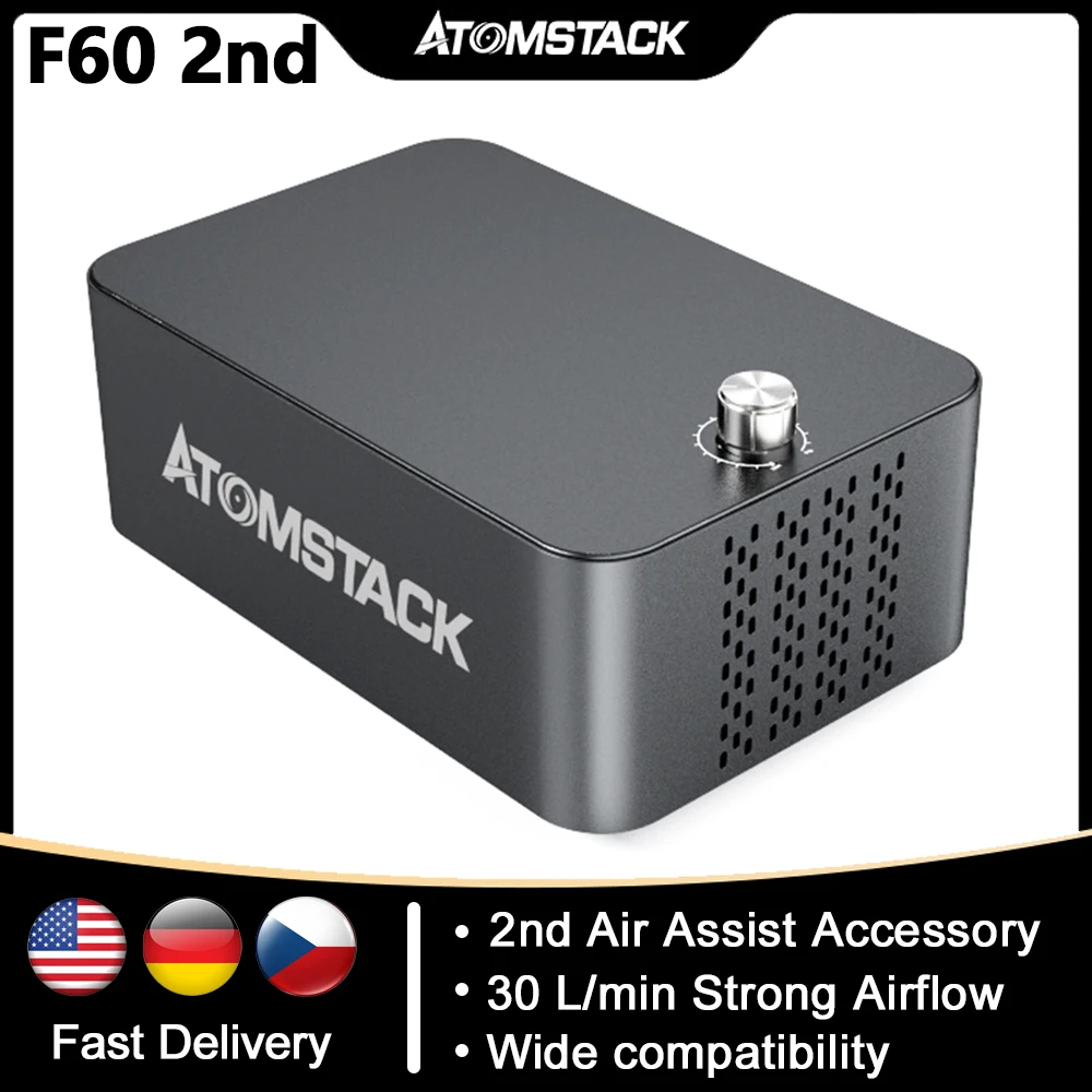 ATOMSTACK F60 Air Assist Set for Laser Engraving Machine High Airflow 10-30L/min Adjustable for Remove Smoke and Dust