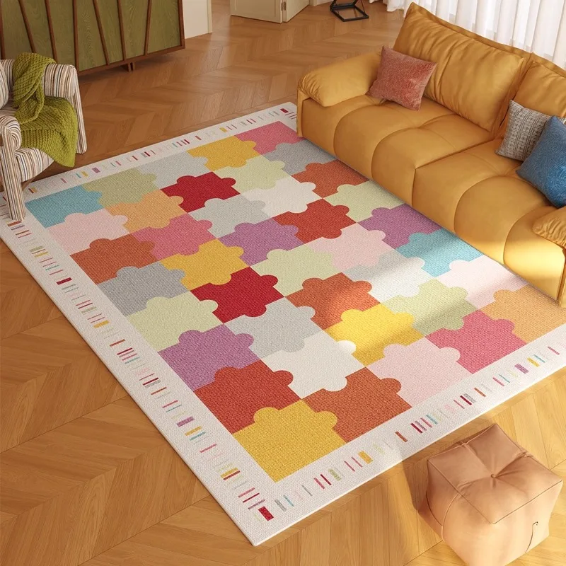Artistic Colorful Puzzle Living Room Carpet Dopamine Creative Sofa Coffee Table Floor Mat Bedroom Bedside Soft Plush Rug Tapis