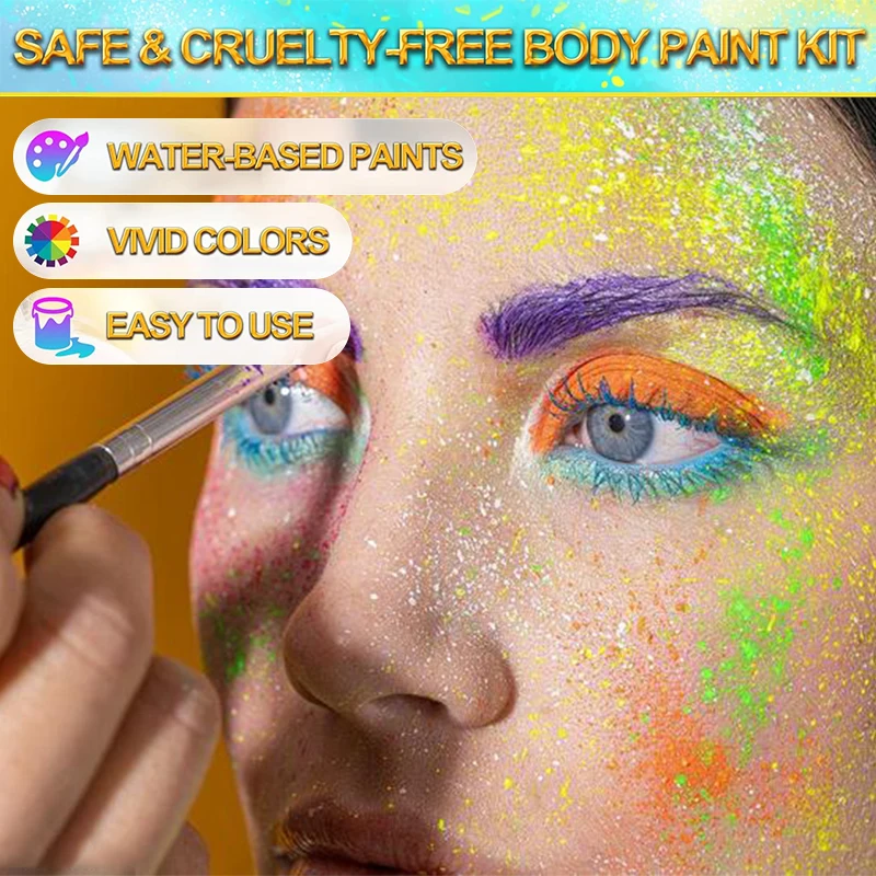 8 Color Face & Body Paint Palette,UV Glow-in-the-Dark Water-Based Neon Fluorescent Colors for DIY Nail Art,Halloween Parties