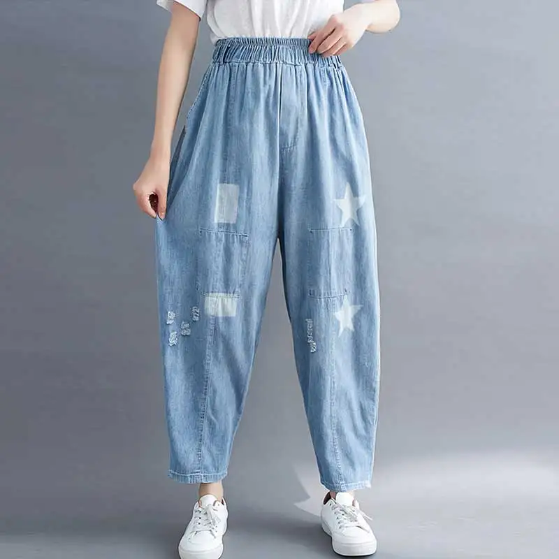 

Hip Hop StreetwearJeans Embroidery Retro Pockets Print Jeans Womens High Waist Wide Leg Trousers 2024 Jeans Autumn G252