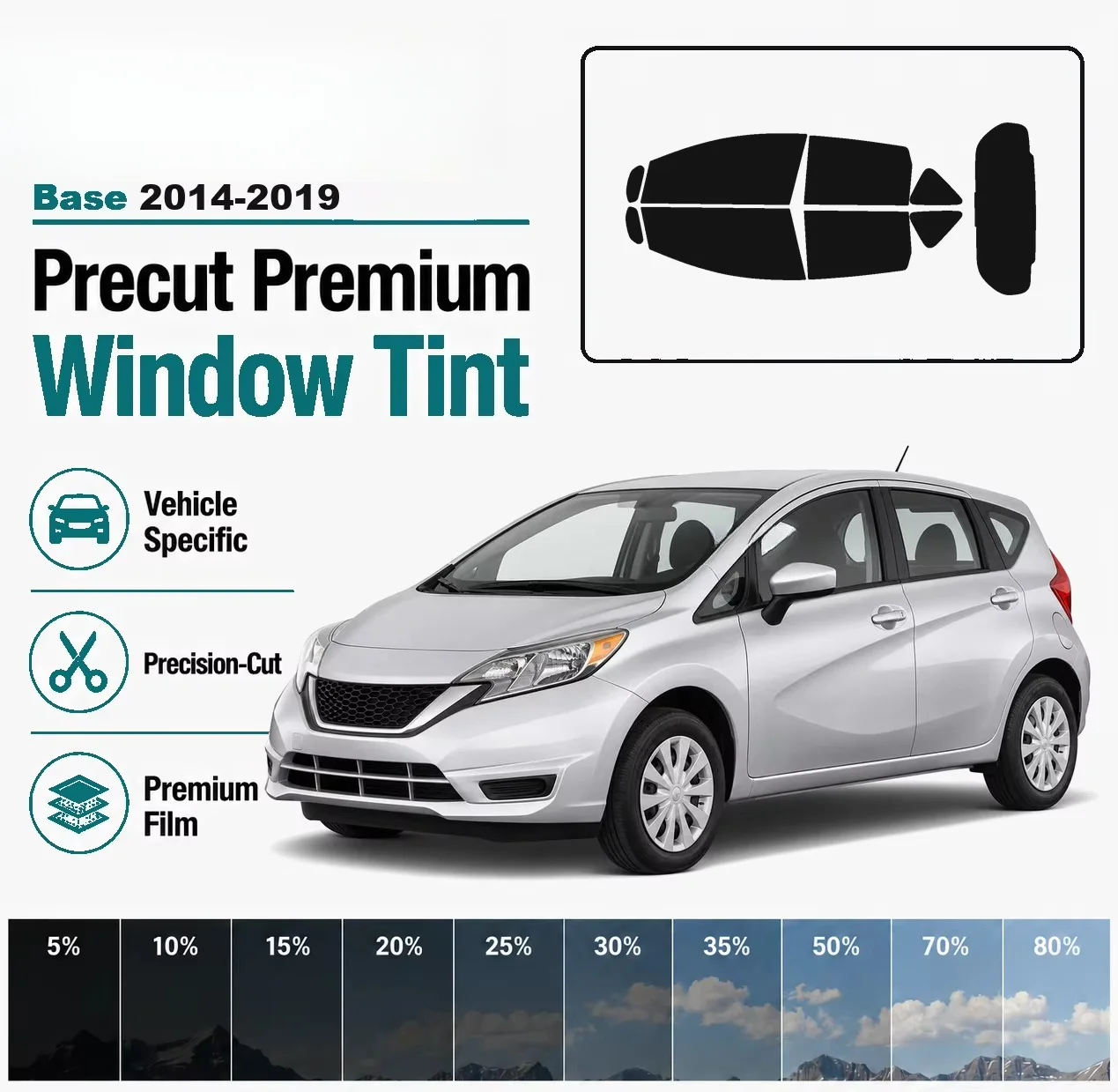 For Nissan Versa Note Base 2014-2019 Pre-Cut Window Tint Film Vehicle-Specific Full Kit Front/Rear Windows Precision-Cut