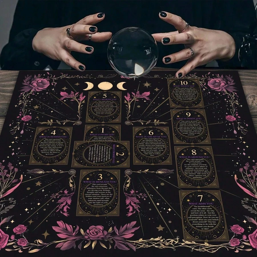 1PC Altar Cloth Tarot Reading Mat, Starry Sky Moon Phase Witchy Tablecloth, Celestial Witch Theme Gift for Party & Divination