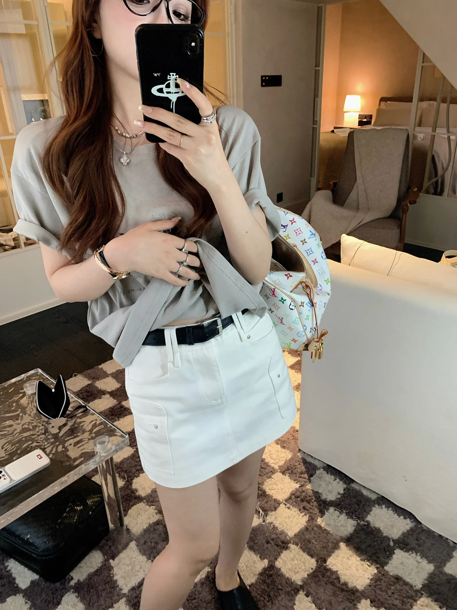 

Укороченная женская летняя модная хлопковая юбка А-силуэта с завышенной талией в американском ретро-стиле, с декоративными элементами, для похудения