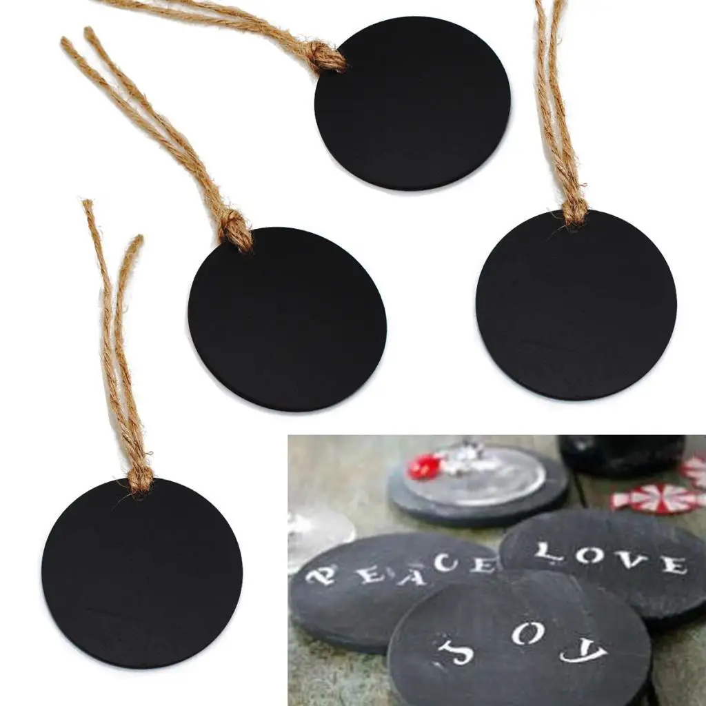 

40pcs 5cm Dia Round Wooden Double-Sided Mini Chalkboard Signs Reusable Message Notes Board Sign with Hanging String