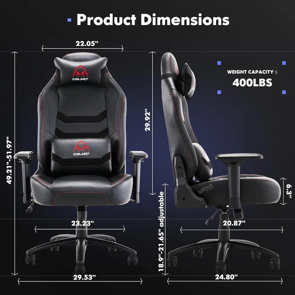 Big, Tall Gaming Chair 400 Pound Racing-style Computer Gaming Chair, Ergonomic Leather Executive Office Chair