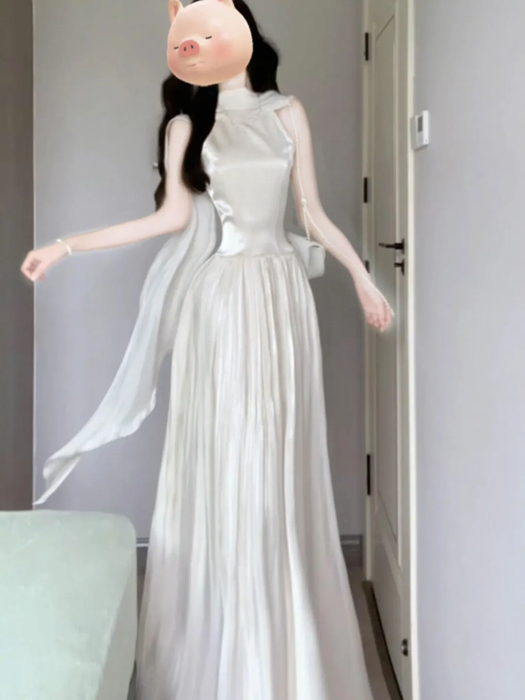 

Элегантное приталенное длинное платье на бретельках с завышенной талией во французском стиле, без спинки, из хлопка, летнее, для бизнеса, танцев, активного отдыха, повседневное, свадебное