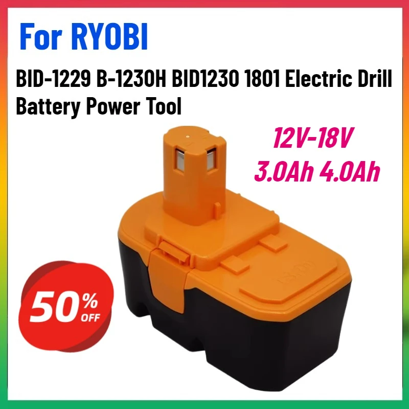 

High-Quality 12V-18V 3.0Ah 4.0Ah Rechargeable Batteries for RYOBI BID-1229 B-1230H BID1230 Electric Drill Battery Power Tool