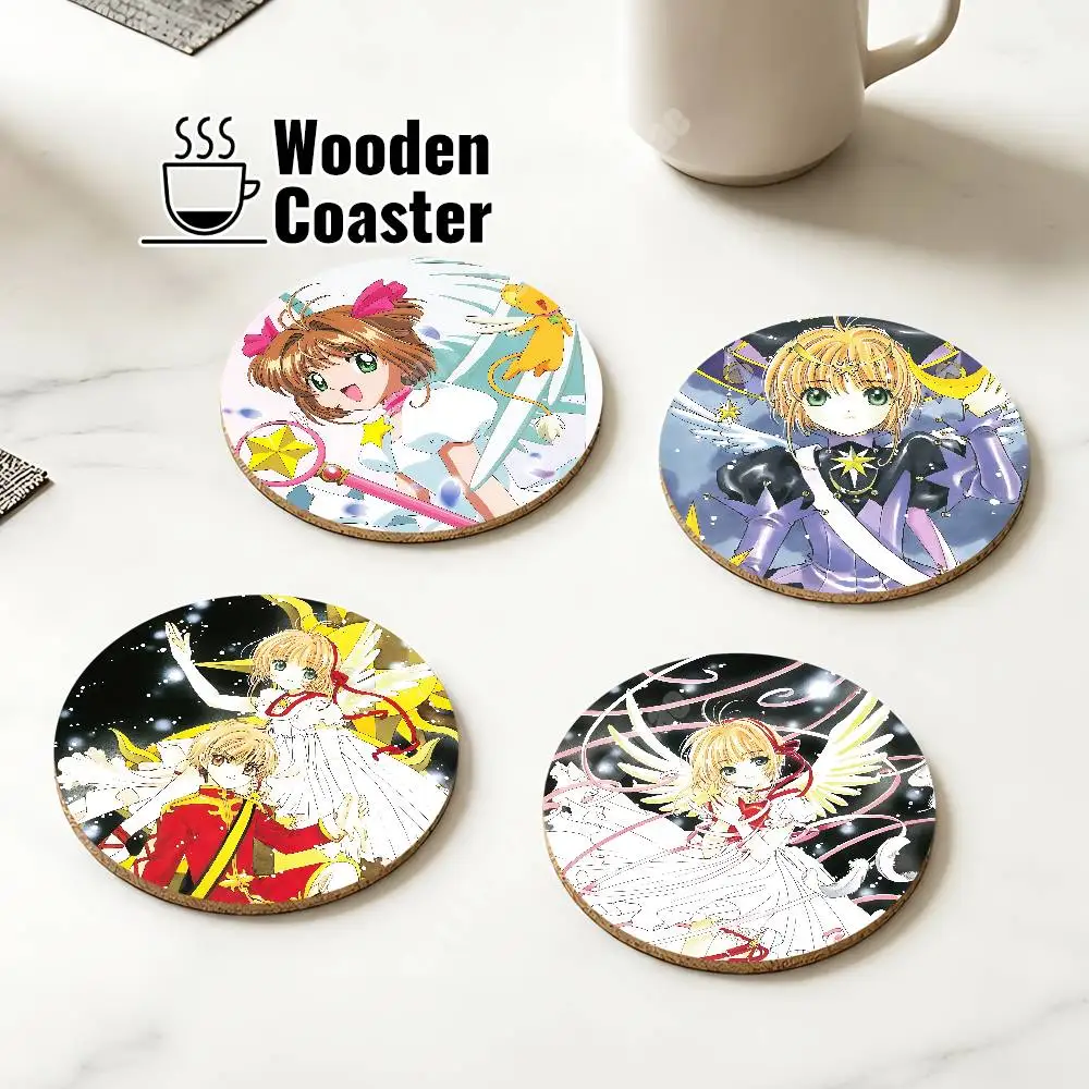 C-Cardcaptor S-Sakura Kinomoto Wooden Cup Mat Americano Beer Milk Water Coaster for Baking Studio