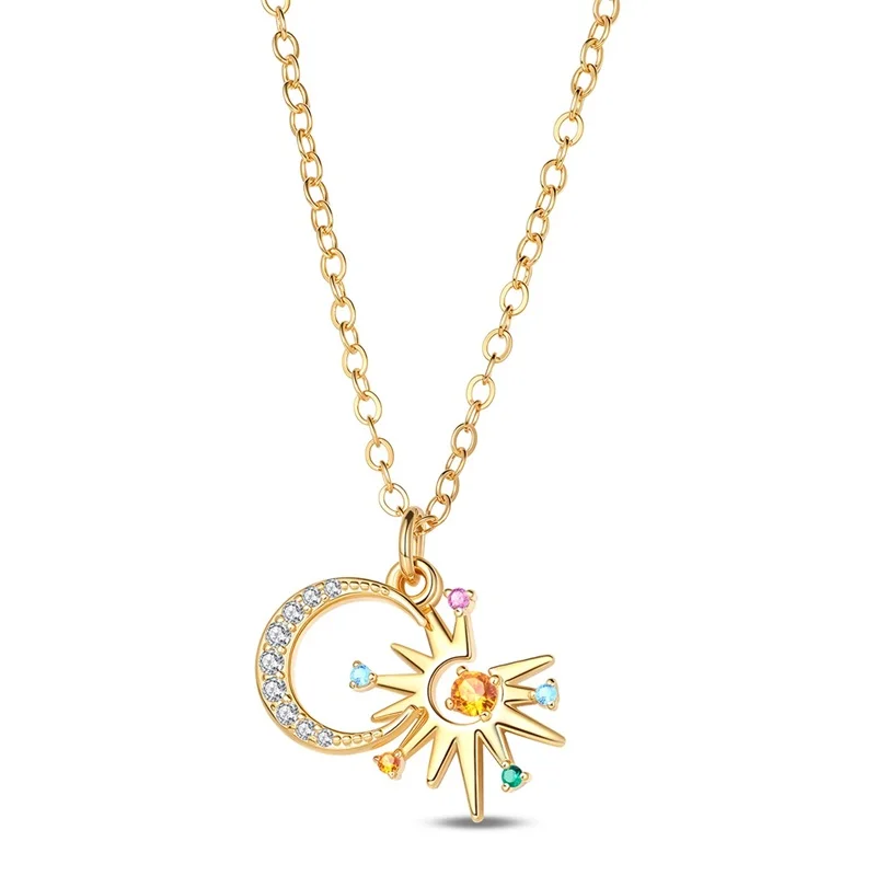 Women's 925 Sterling Silver Aurora Crystal Star Moon Key Necklace