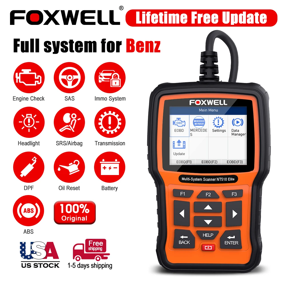 

FOXWELL NT510 Elite OBD2 Scanner All System SAS DPF BRT 30+ Reset Bi-Directional Test Code Reader Auto Car Diagnostic Tool PK NT