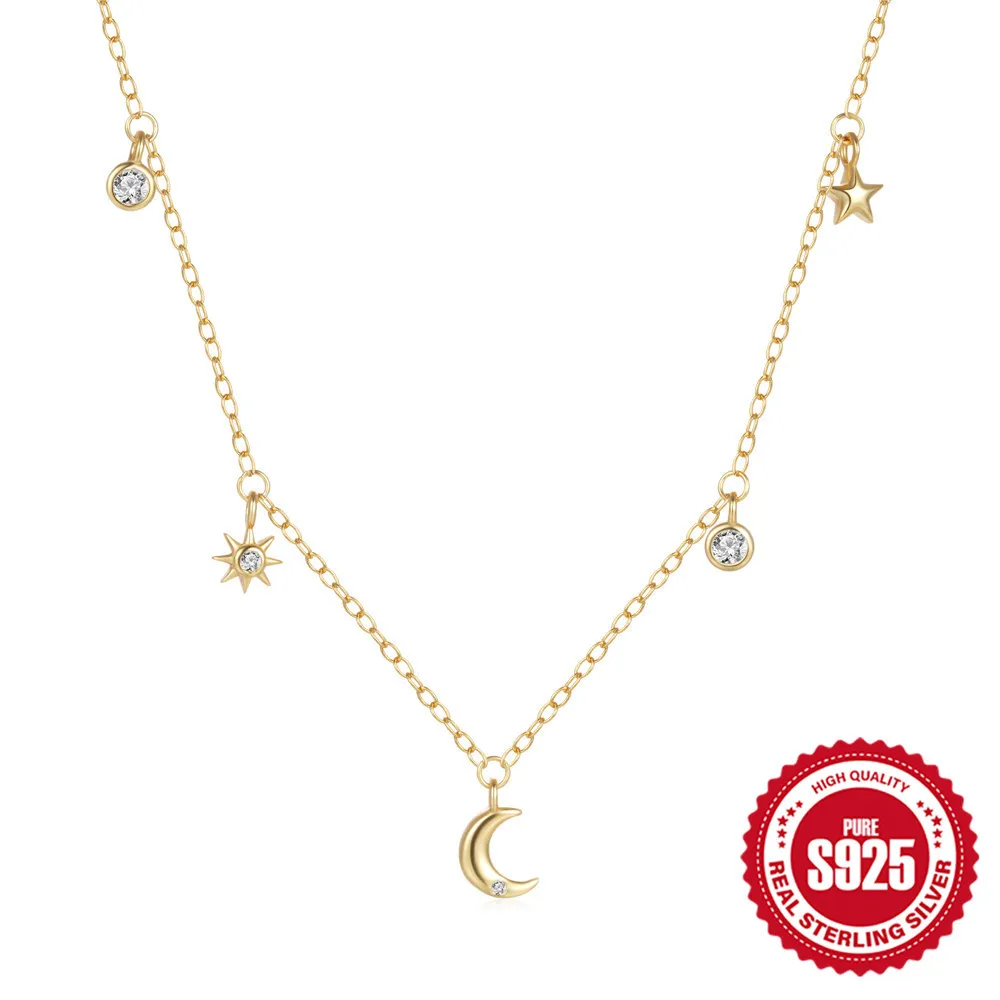 

Dawn's Jewel 925 Sterling Silver Classic Star Moon Diamond Stacked Wear Women's Necklace Fashion Ins Collarbone Chain necklace
