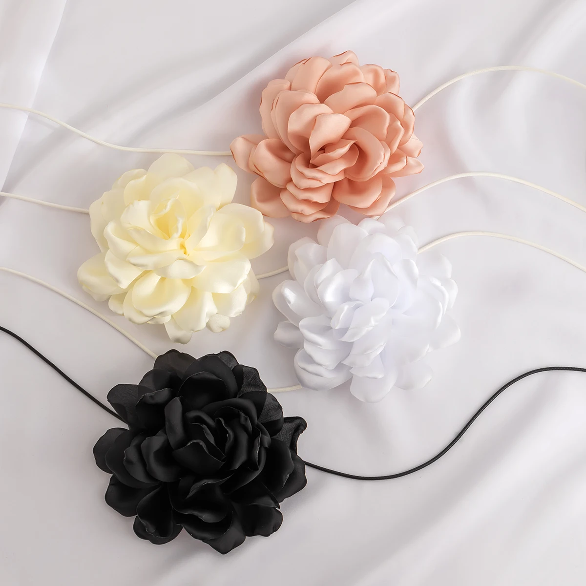 Ingemark Exaggerated Elegant Big Rose Flower Clavicle Chain Necklace Women Kpop Adjustable Bowknot Rope Choker Y2K Accessories