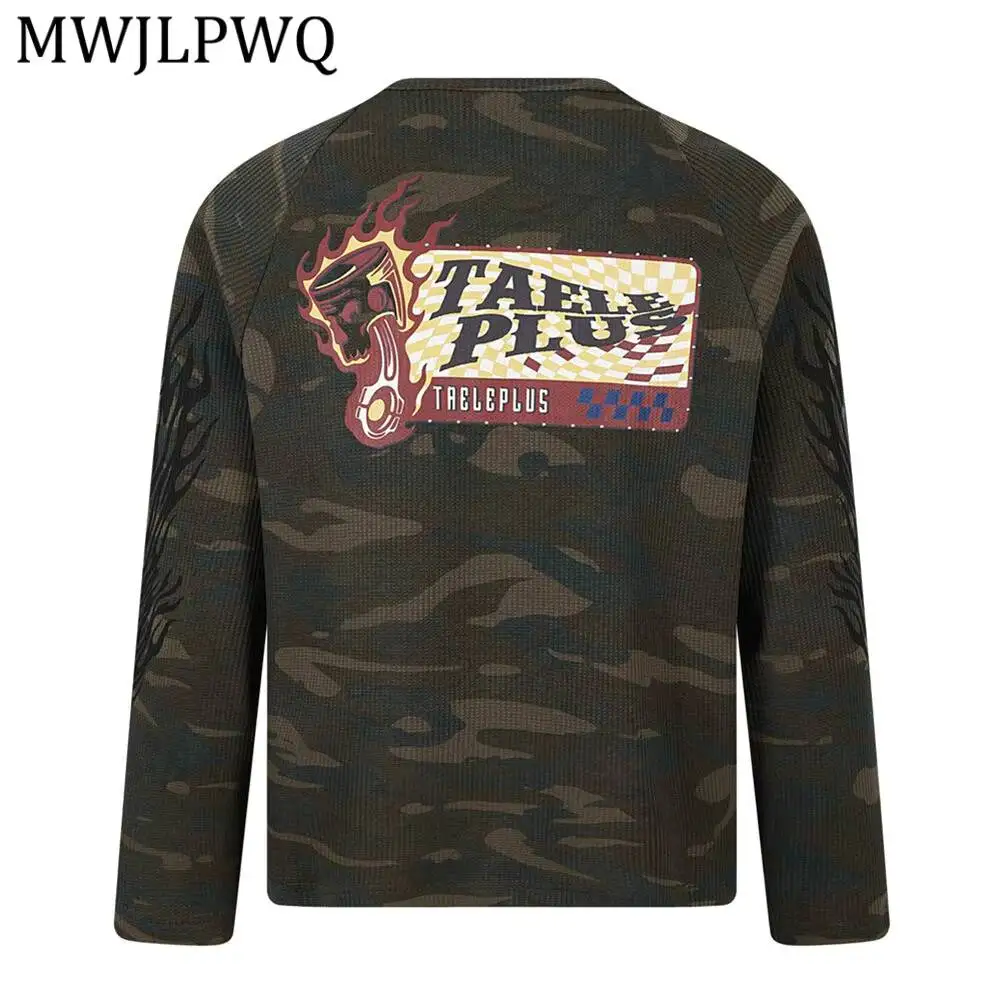 MWJLPWQ Raglan Sleeve Camo Top Vertical Print Male T-shirts Autumn Relaxed Regular Cut Unisex Tactical Daily Street Tees 17233