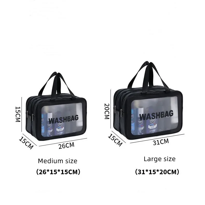 Trocken-Nass-Trennung, doppelt transparente PU-Make-up-Tasche, tragbare Waschtasche, Kosmetik-Aufbewahrungstasche, Reise-, Fitness-, Schwimm-Tasche JJ4009 – Detail 6