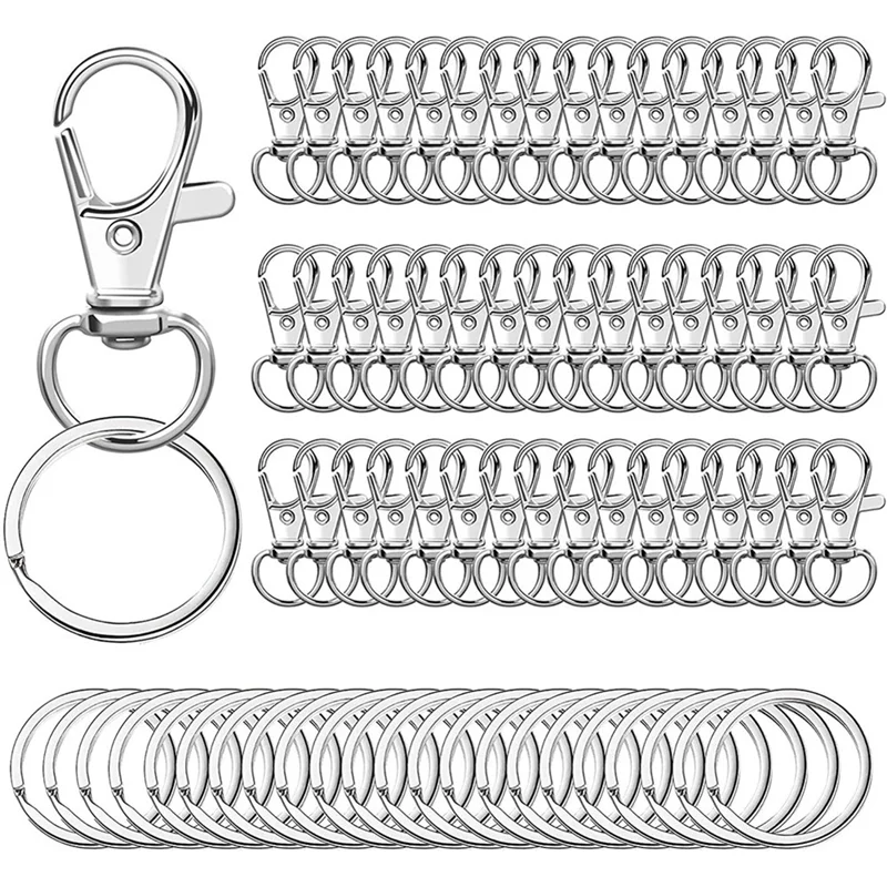 AT19-Key Chain Clip Hooks 100PCS Swivel Clasps Lanyard Snap Hooks With Key Rings Lobster Claw For Keychains Jewelry