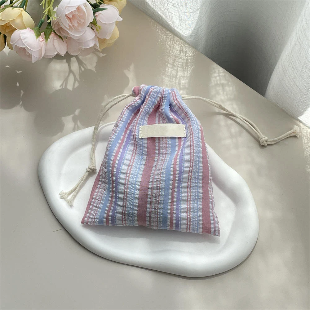 Striped Drawstring Bag Christmas Gift Candy Jewelry Cosmetics Coins Keys Organizer Packing Bags Lipstick Storage Bag Pouch