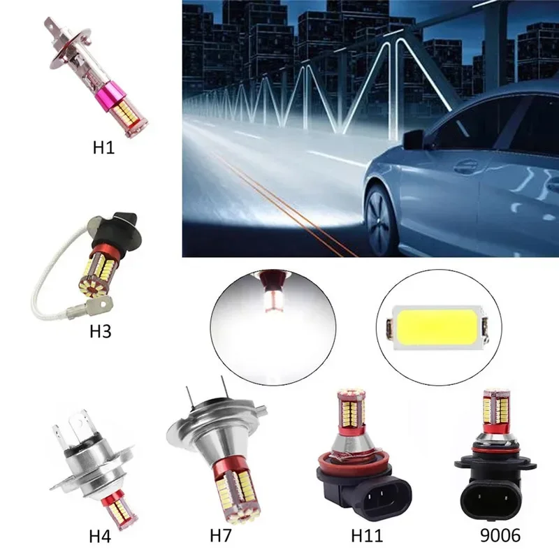 1Pc H1 H3 H4 H7 H11 9006 4014 57 SMD 6000K Car Projector Fog Driving Light Bulb White Car Light Source Auto Car Led Bulbs DC 12V