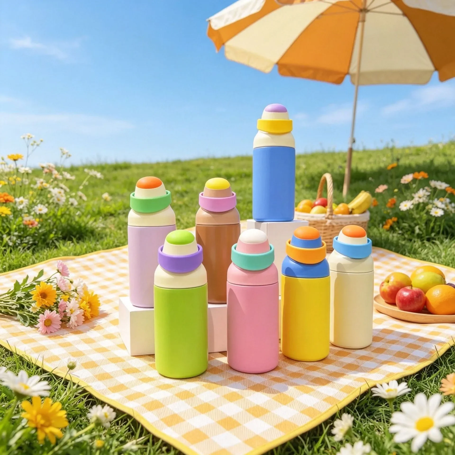 1PCS 550ML New 30416 Stainless Steel Fitness Cup with Handle Macaron Color Insulated Bottle Large Capacity Straw Fruit Cup