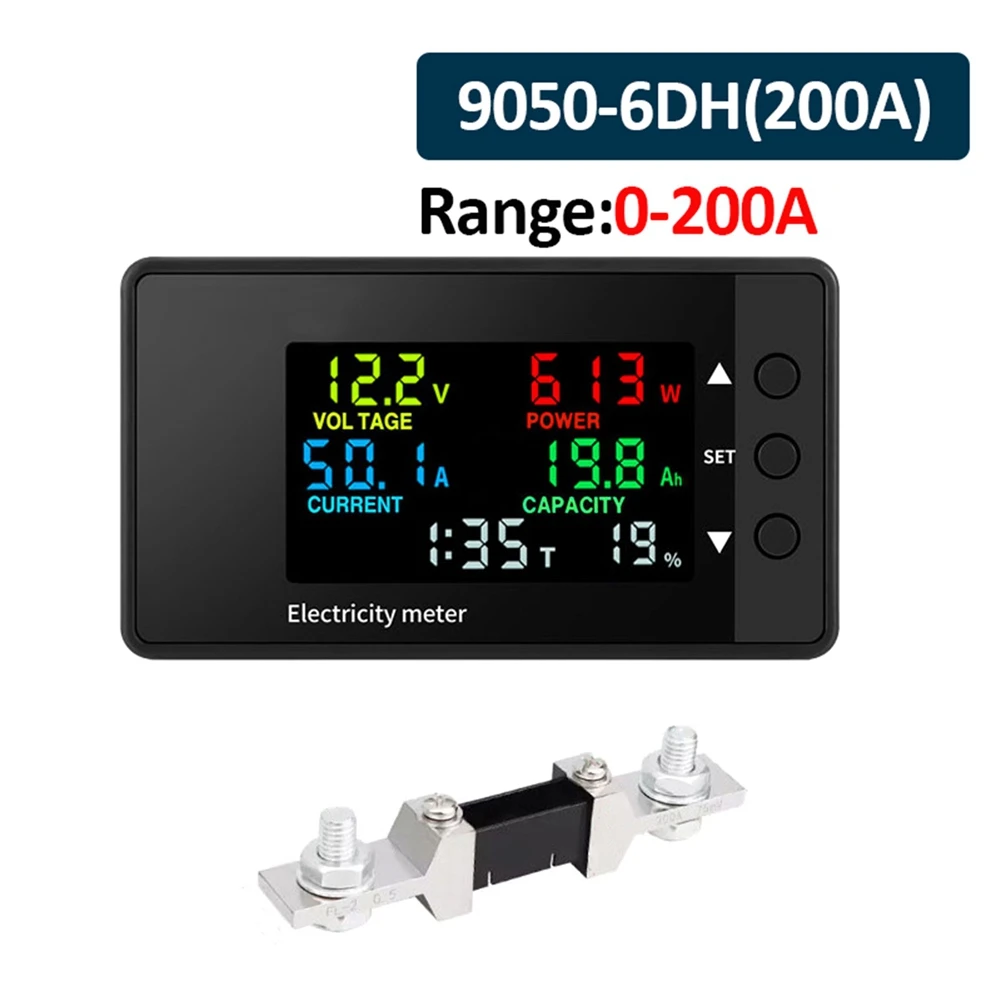 Fits for 6-In-1 Voltmeter Ammeter DC 7.5-100V Wattmeter LED Digital Electric Meter Multifunctional Voltage Current Meter 0-200A