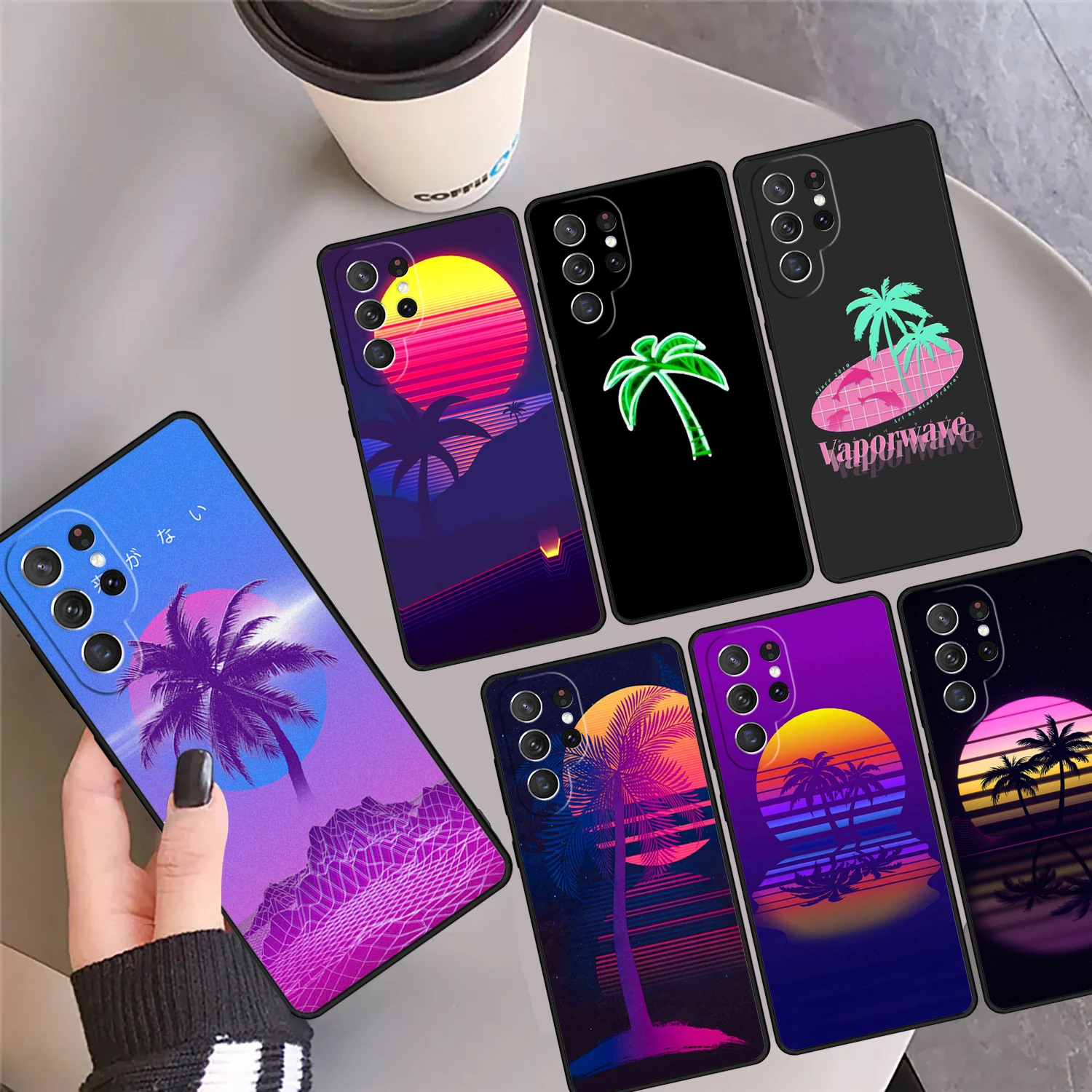 

80s Retrowave Neon Palms Tree Phone Case Cover For Samsung Galaxy S24 S25 Ultra 23 S22 Plus S21 FE S20 Note 10 Pro Note 20