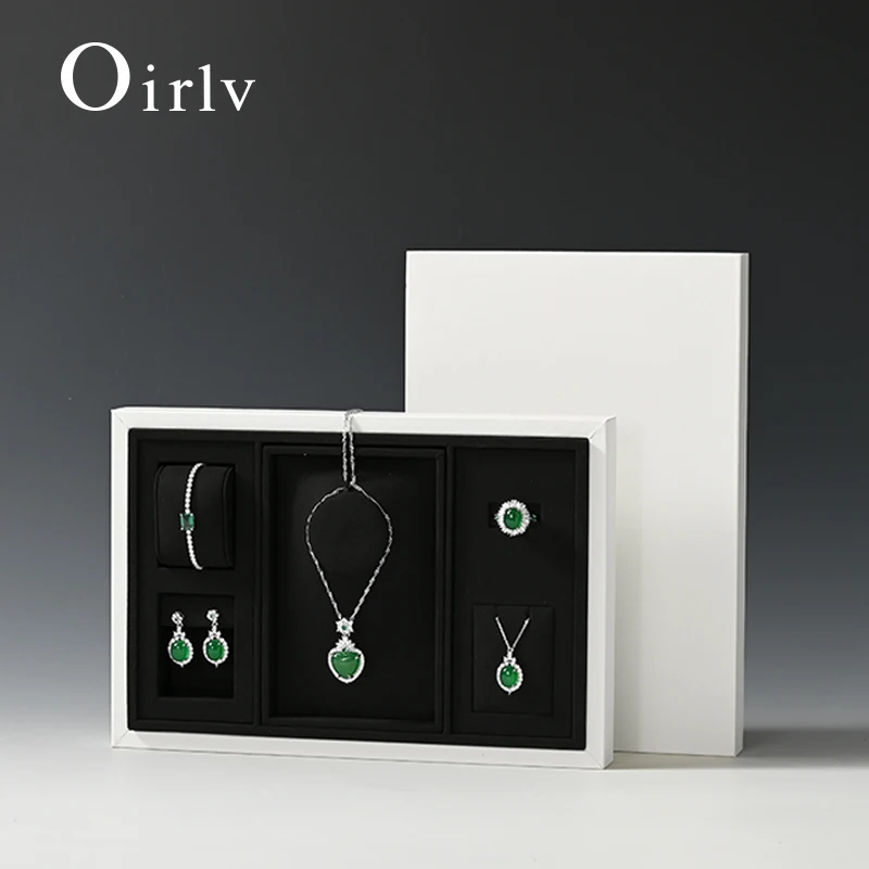 Oirlv White Premium Leather Jewelry Tray Multifunction Jewelry Drawer Organizer Trays Rings Earrings Storage Box