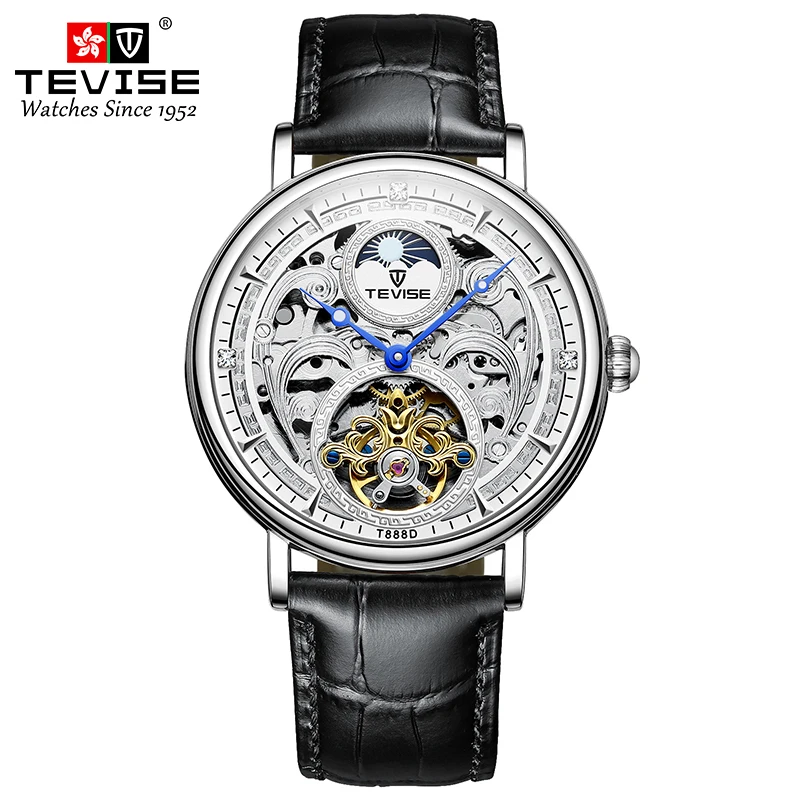TEVISE automatico meccanico per uomo Hollow impermeabile luminoso Business & Fashion Style orologio da polso in acciaio inossidabile