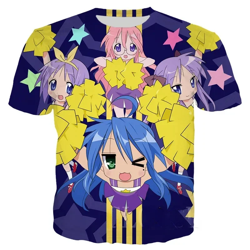 2024 Lucky Star Unisex Anime T Shirt Mens Women Cartoon Loli Oversized Sports 3D Printed Harajuku Streetwear Kid Tops