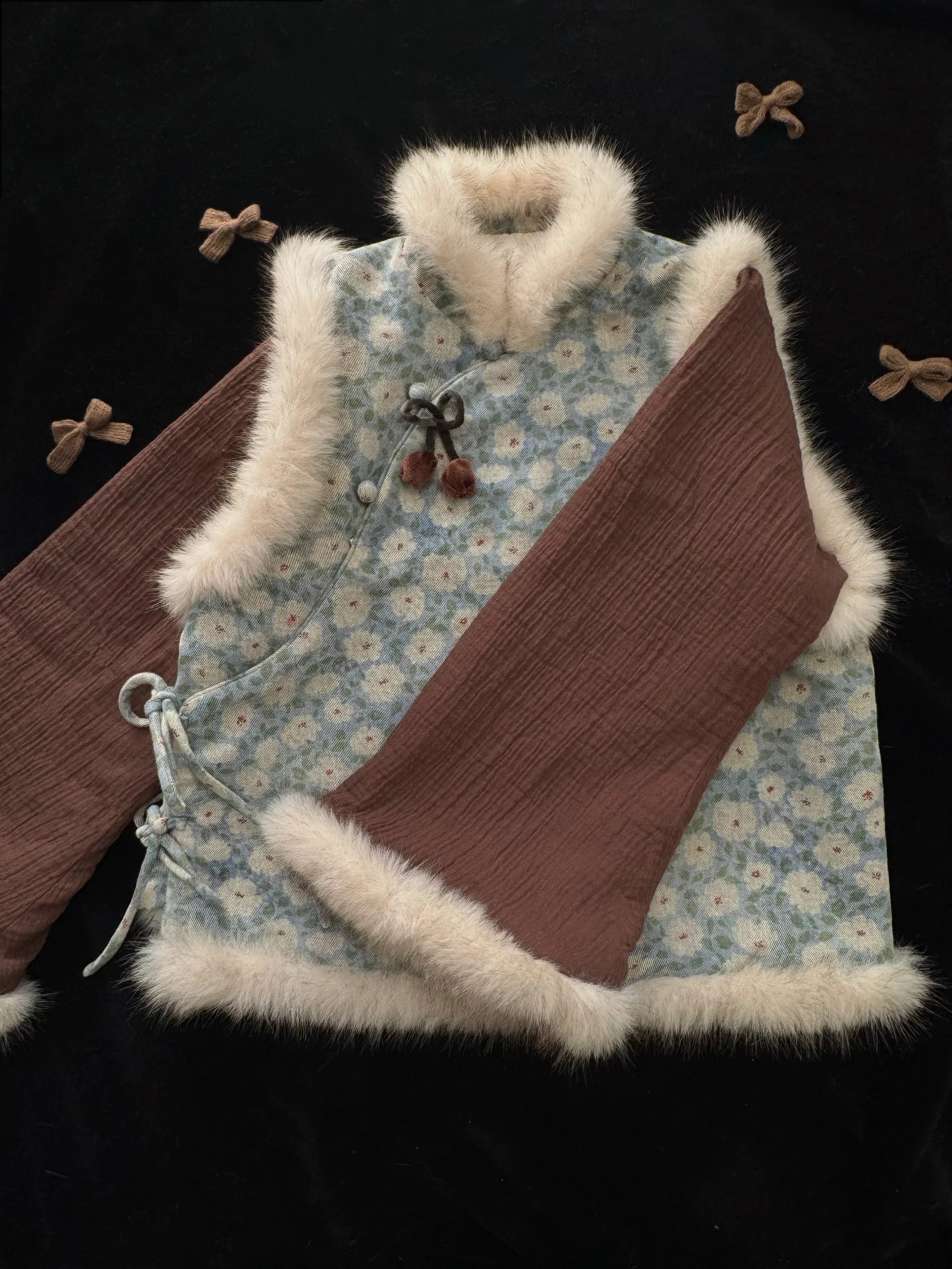 

Original Eden Girl's Floral Print Cotton Blend Long Sve Top New Chinese Sle Winter Faion Fake Two-Piece Loose Fit Crew...