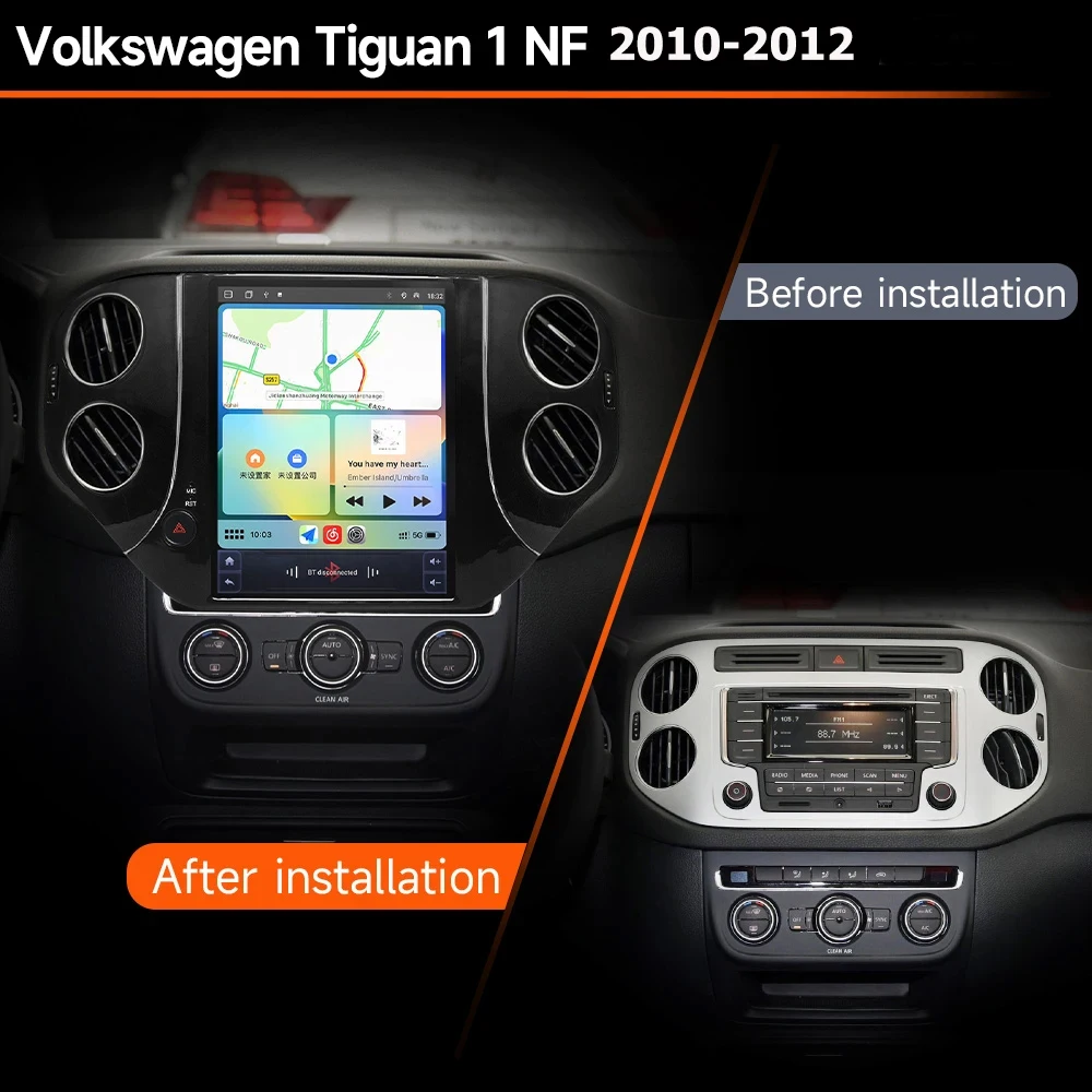 Car For Volkswagen  Tiguan 1 NF 2007 - 2016 Tesla Style Android 14 Android auto Multimedia Player Navigation 5G WIFI NO 2DIN