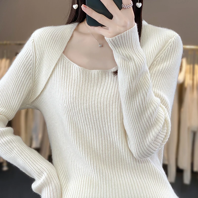 Autumn And Winter New Woolen Sweater Women's Low Neck Long Sleeve Pullover 100% Pure Wool Loose Solid Color Temperament Knitwear