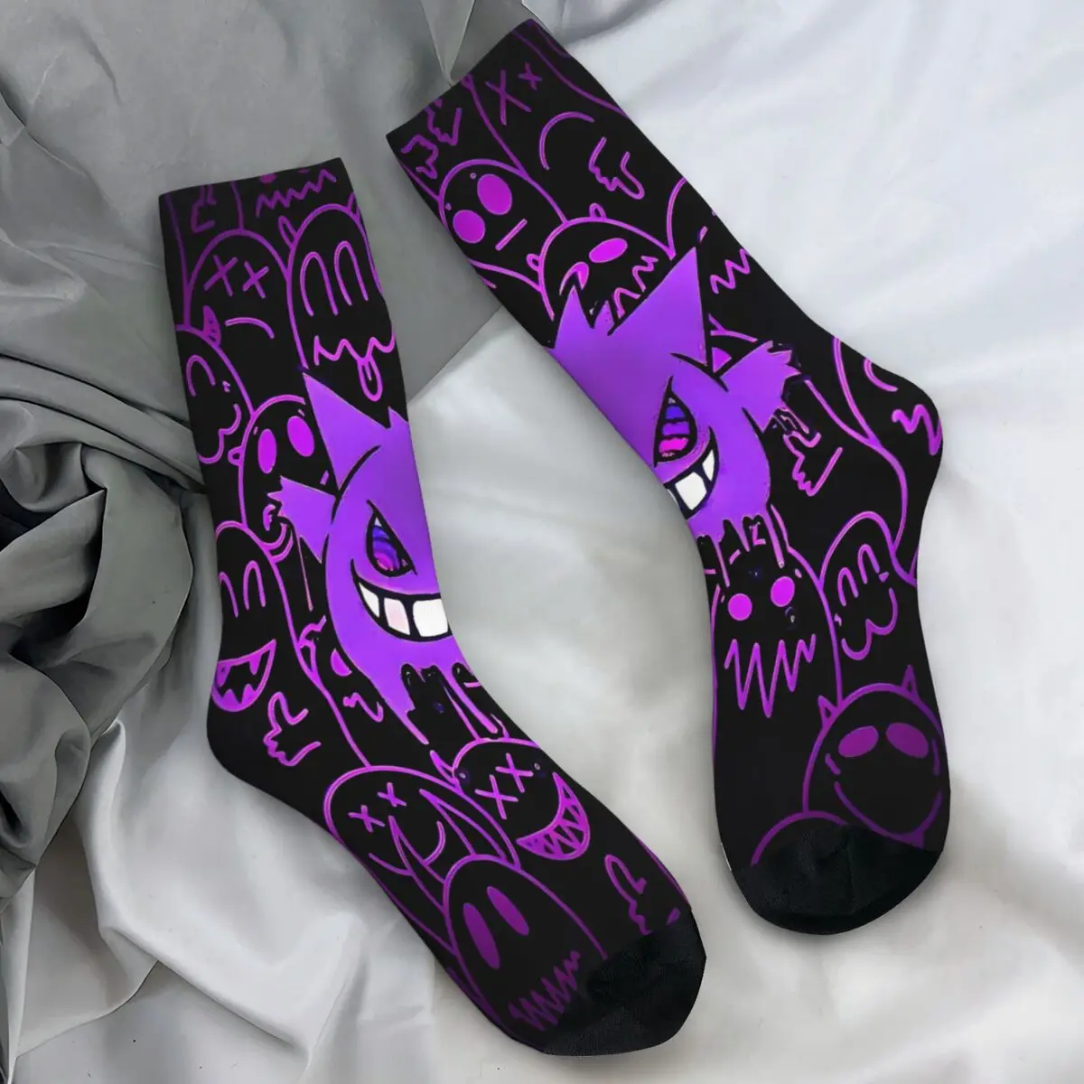 Pokemon gengar meias vintage meias masculinas médio macio correndo meias esportivas outono design anti deslizamento meias