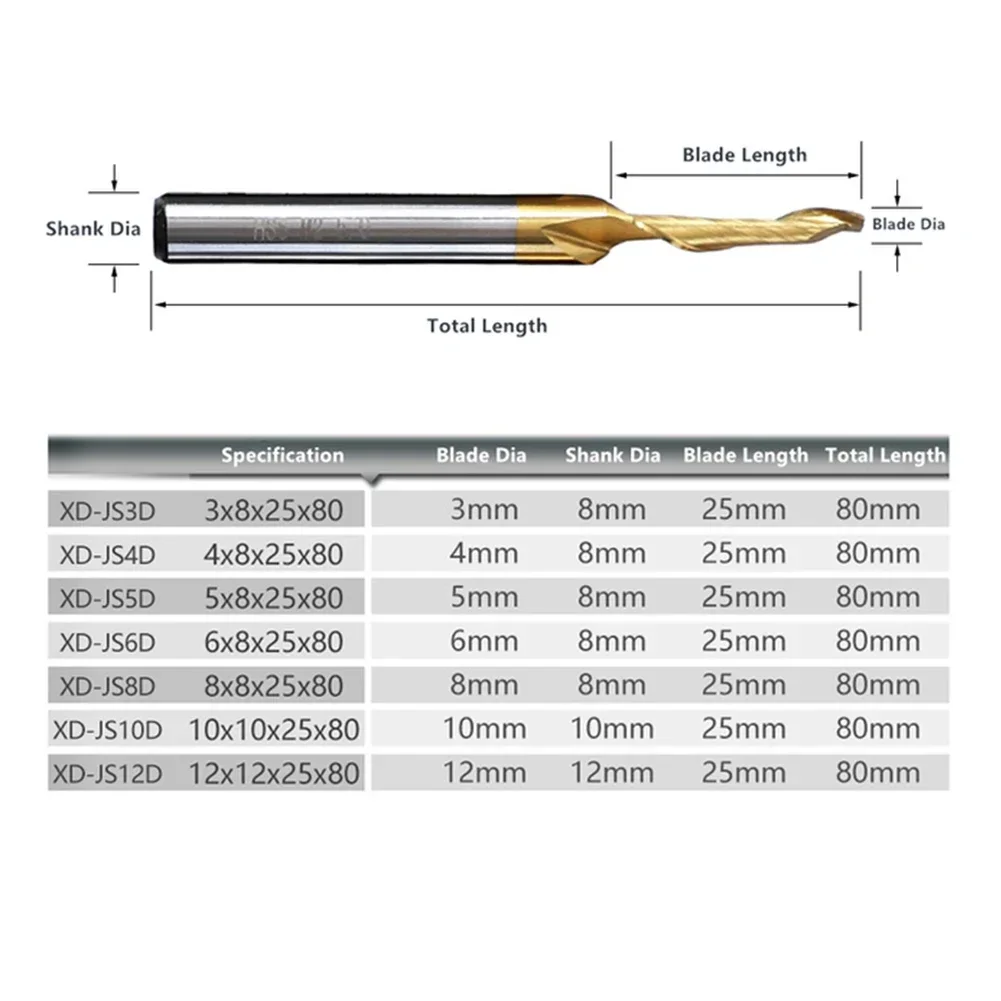 1Pc End Milling Cutter Spiral Router Bit M2 Single Flute 3-12mm Dia For Engraving Woodworking Carpentry Tools Accessories