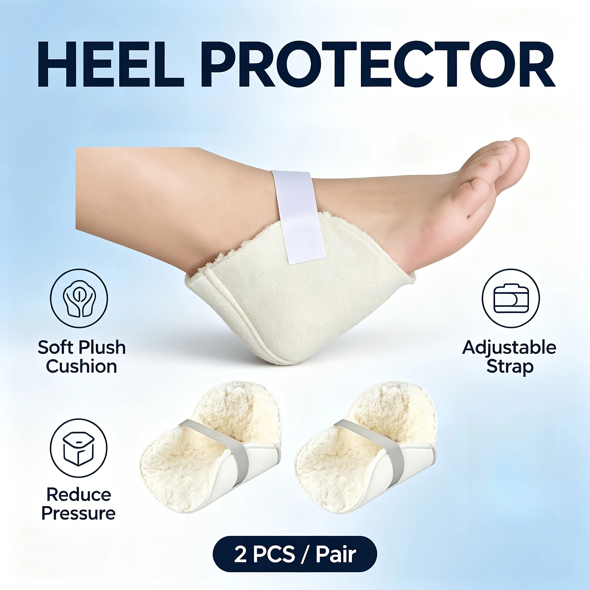 2Pcs Adjustable Heel Protection Pads, Soft And Breathable Pressure Relief Cushions. Prevent Bedsores, Protect Ankles And Feet, Suitable for Bed Rest, Sitting Posture And Shoe Wearing.