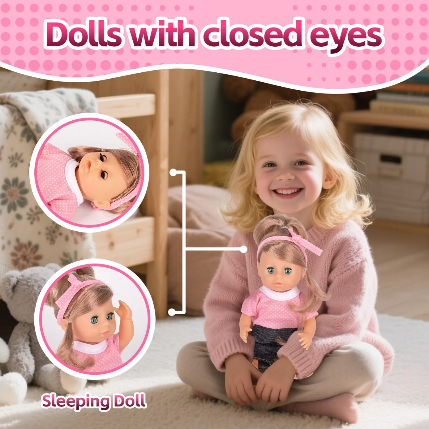 دمية أطفال ناعمة نابضة بالحياة مقاس 9 بوصة |   عيون التعبيرية |   فستان وردي |   لعبة لعب الأدوار الآمنة للأعمار من 3 إلى 8 سنوات (هدية عيد الميلاد/عيد الميلاد)