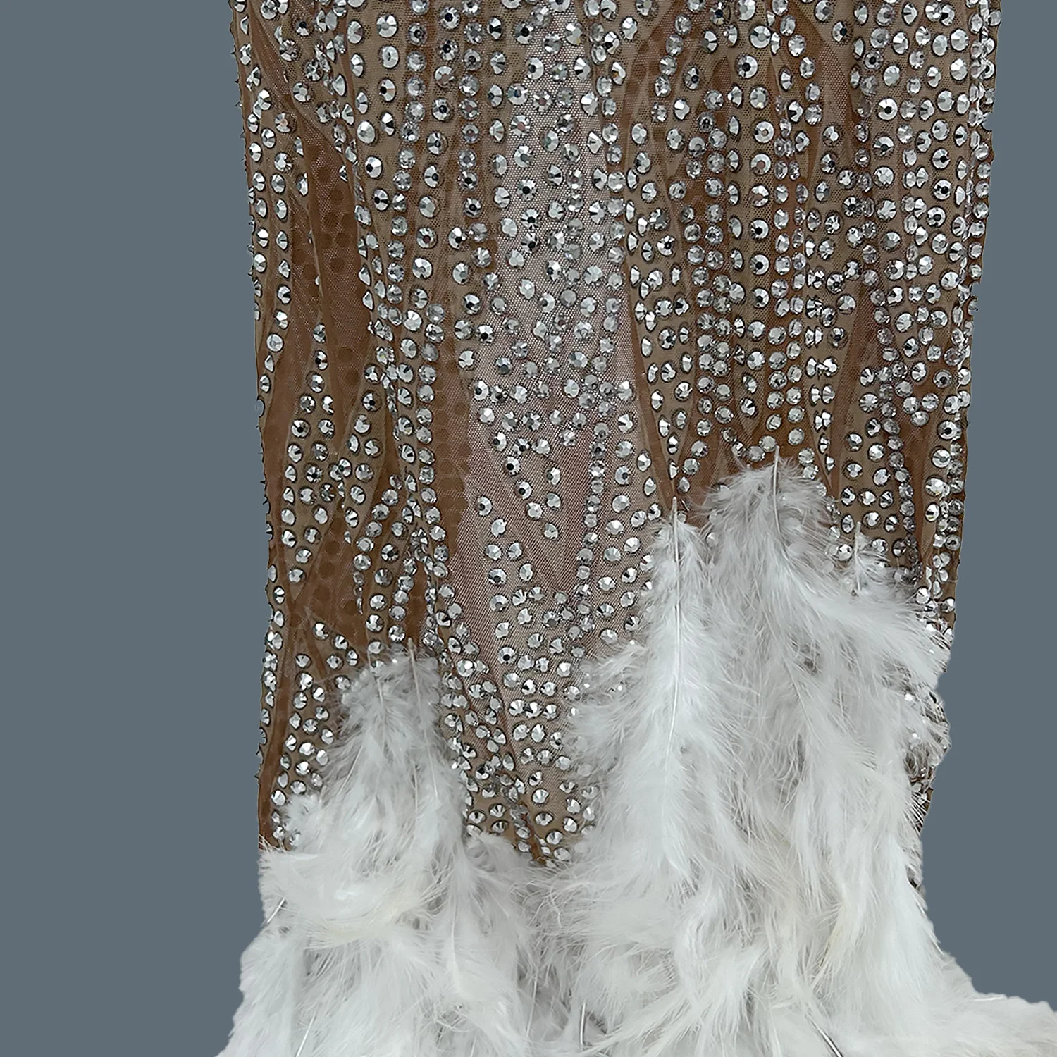 High-end cristais brilhantes pena até o chão vestido feminino luxuoso vestido de baile festa de aniversário de casamento sexy vestido longo chouxiaoya