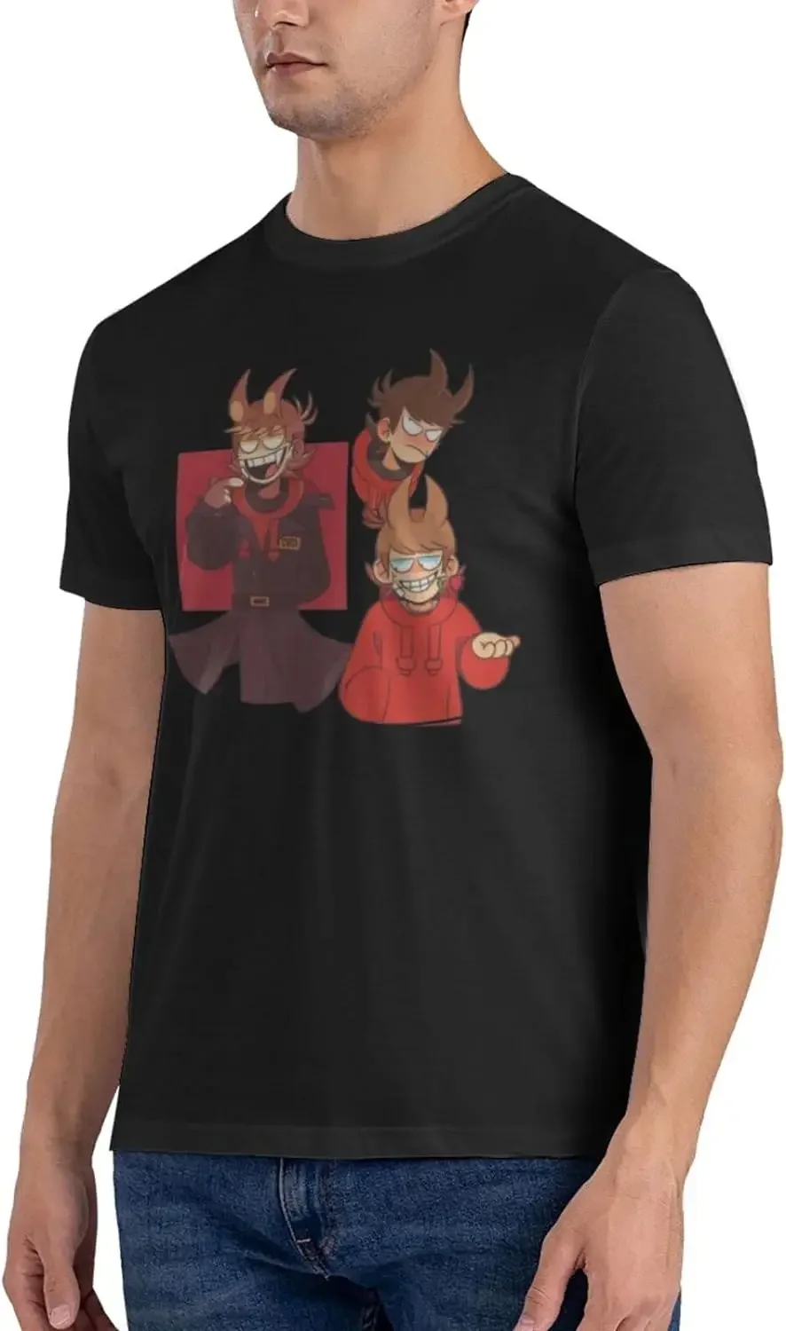 Рубашка Eddsworld Tord мужская с рисунком аниме, Классическая Повседневная Черная футболка с круглым вырезом